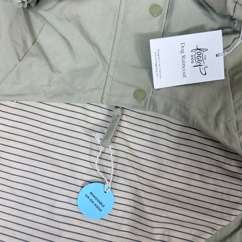 The Foggy Dog Sage Green Raincoat with Removable Hood and Striped Lining Size L - Picture 5 of 8